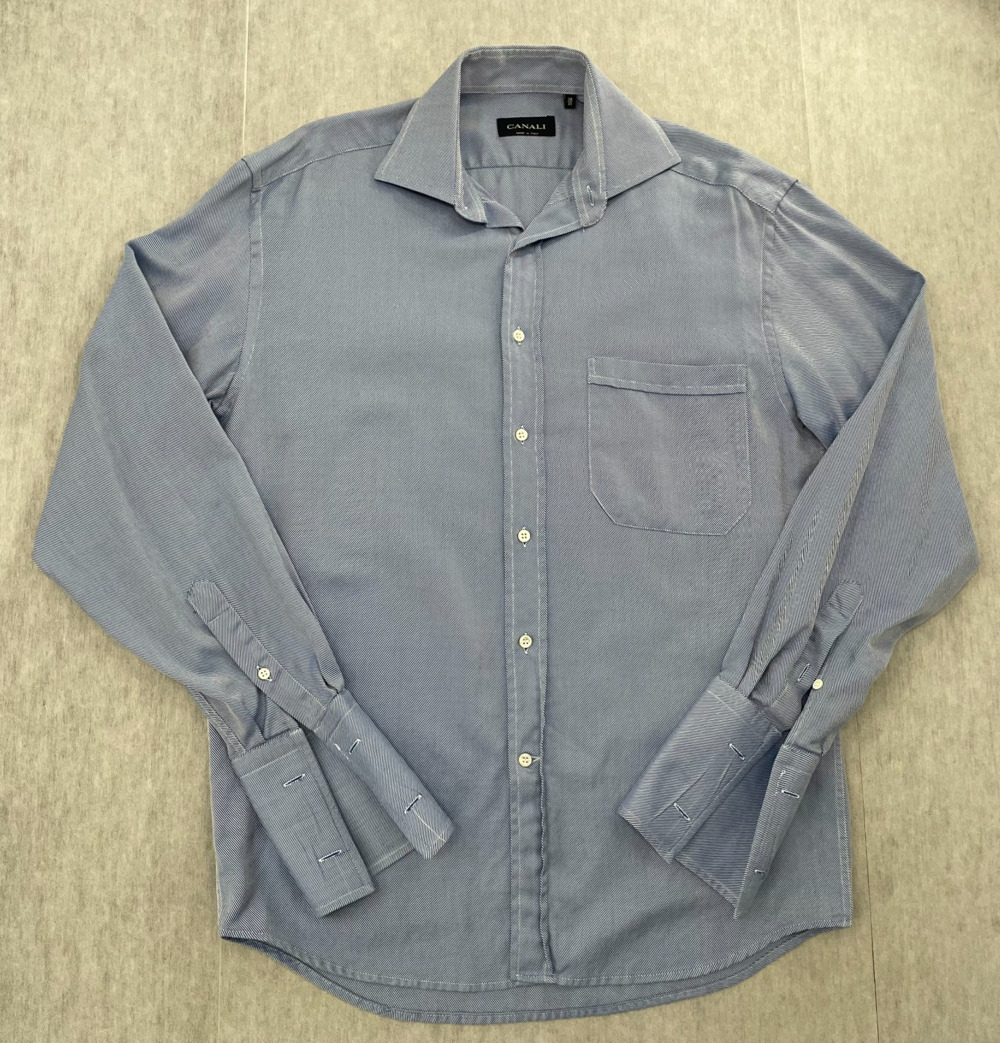 Canali Shirt Adult 15/38 Blue Button Up Luxury Dress Shirt French Cuff Mens M